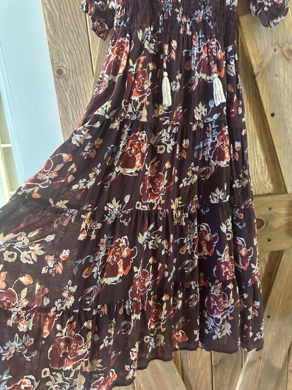 THML Burgundy Floral Ruffle-Neck Maxi - Picture 4 of 9